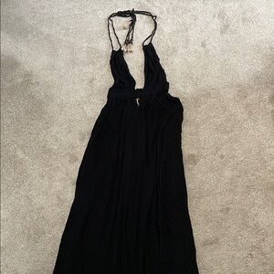 Free People Black Halter Maxi Dress with Tassel Tie